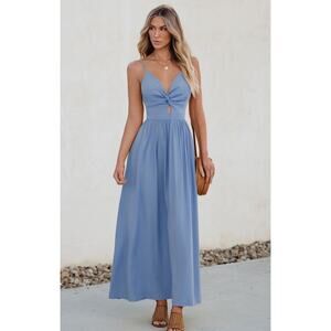 Cupshe Open Back Blue Front Twist Keyhole Maxi Dress SZ M NWT